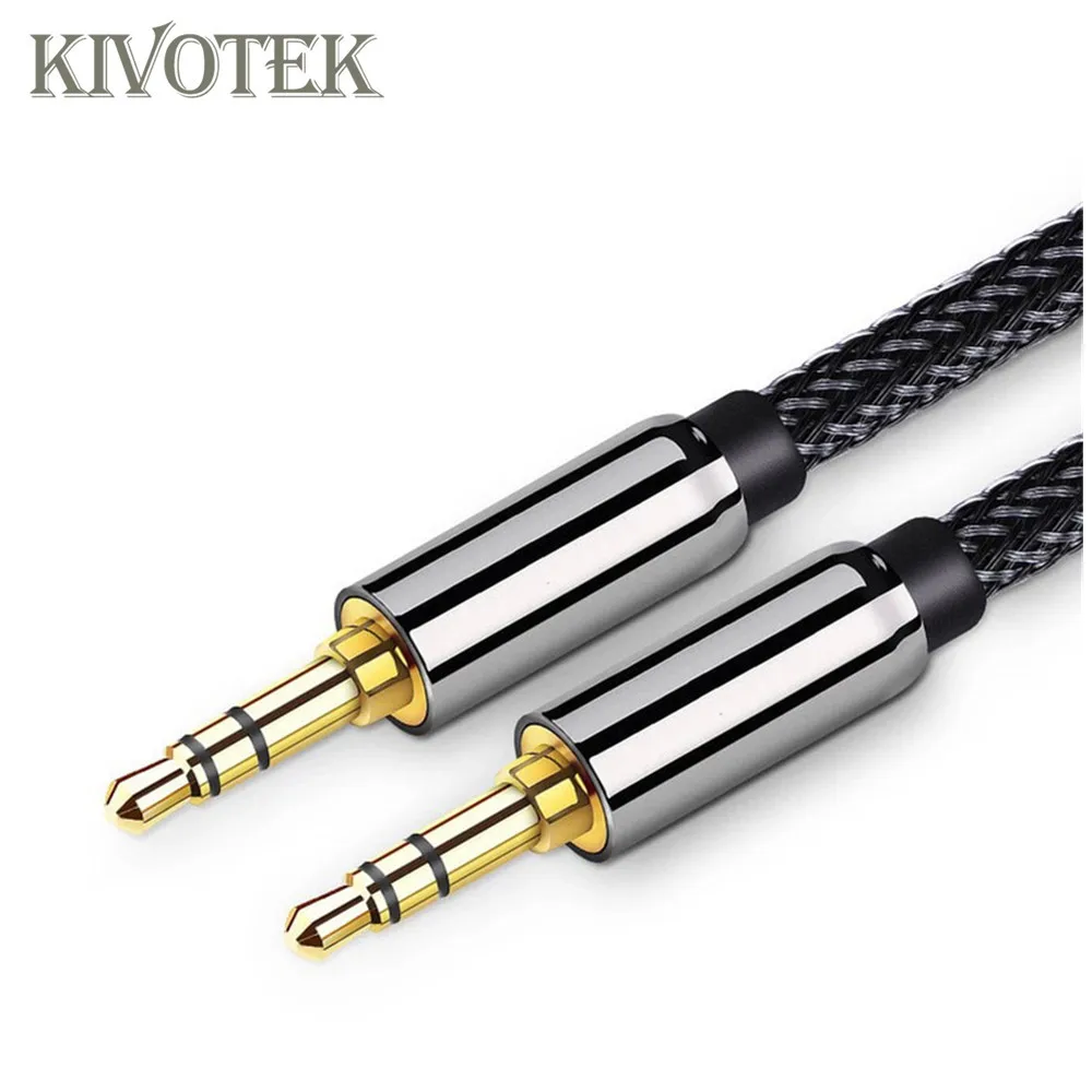 KIVOTEK 3 5mm Jack Audio Cable Gold Plated 3 5 mm Male to M Cloth audio Aux cable For Phone Car Headphone Beats Speaker