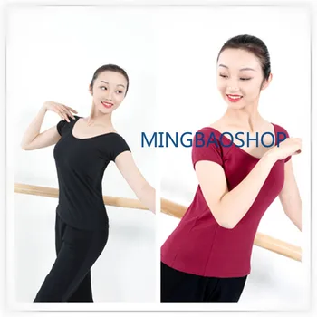 

2019 Ballet Dance Slim Short Sleeve Cotton T-Shirt Professional Ballet Tutus Adults Black Wine Red Ballet Top Ballerina Clothes