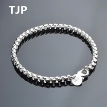 

TJP Hot 4mm Box Chain Women Bracelets Jewelry Fashion Silver 925 Bracelet For Men Party Accessories Girl Lady Bijou Wholesale