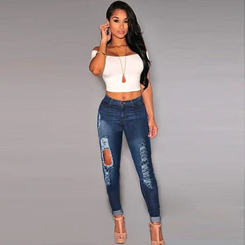 

Spring Autumn Woman's Elasticity Hole Denim Skinny Slim Plus Size Jeans for Women Pants Breeches Female Torn Trousers