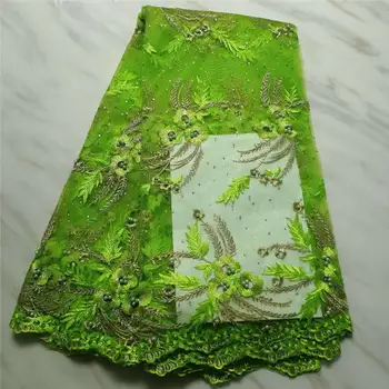

Nigeria Lace Fabric 2019 French Lace Embroidered Green Tulle Lace With pearls African Net Lace High Quality For Evening