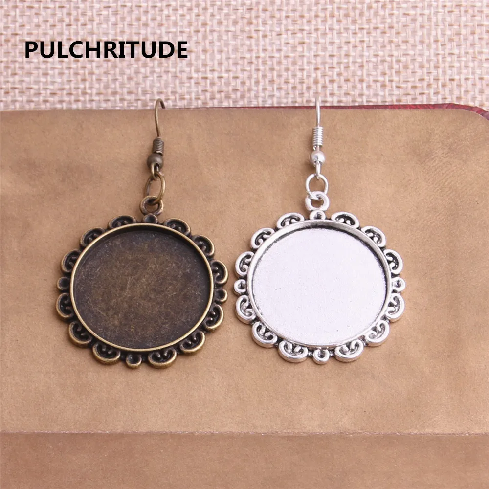 

PULCHRITUDE 8PCS Fit 25mm Dia Alloy Two Colors Round Cabochon Setting Earring Base Fit For Dangle Earring DIY T0641