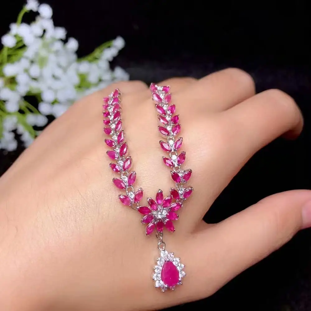 

sale luxury graceful red natural ruby gemstone necklace women birthday anniversary party gift present natural gem heart style