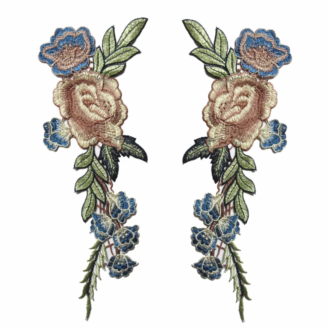 

1 Pair Embroidery Rose Flower Sew On Patch Badge Jeans Dress Applique DIY Craft For Clothes Bags Hat Clothing Accessories