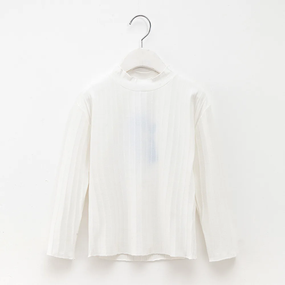 white t-shirts kids Вязаный школьный Топ для маленьких девочек; сезон осень-весна; детская белая футболка; зеленые и оранжевые футболки для подростков; детская одежда для девочек - Цвет: white t-shirts kids