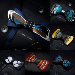 KAMBERFT дизайн ручной работы мужской галстук-бабочка Павлин перо бант кожаный черный галстук-бабочка подарочная коробка для свадебной