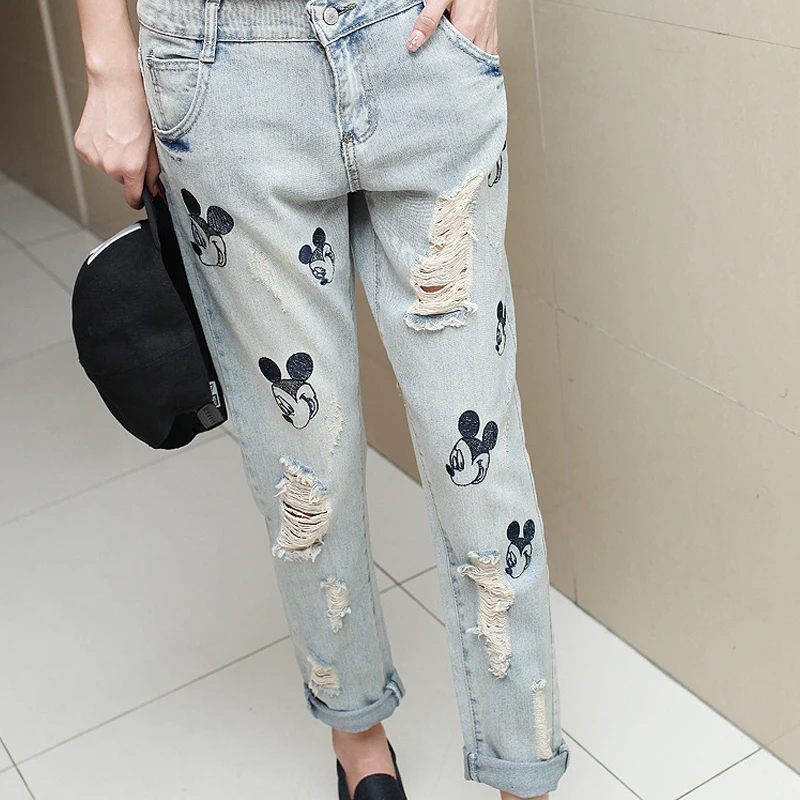 The new 2016 hole jeans beggar washed stone mill design lovely light