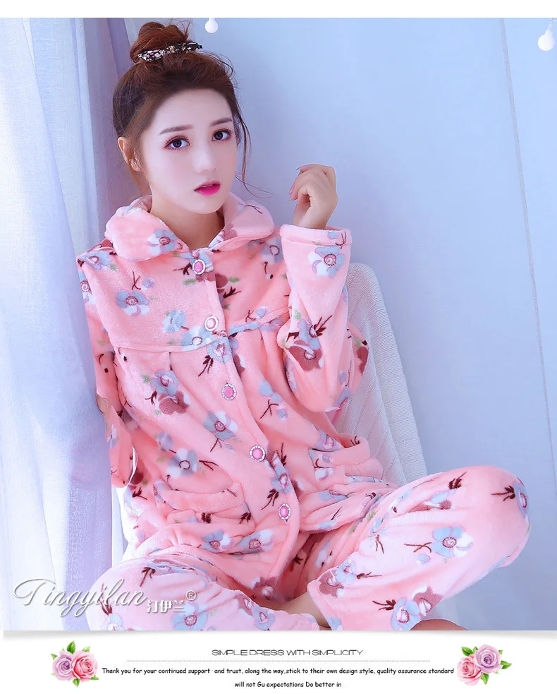 Женские зимние фланелевые пижамы женские коралловые флисовые пижамы наборы пижамы бархатные с длинным рукавом Повседневная Ночная