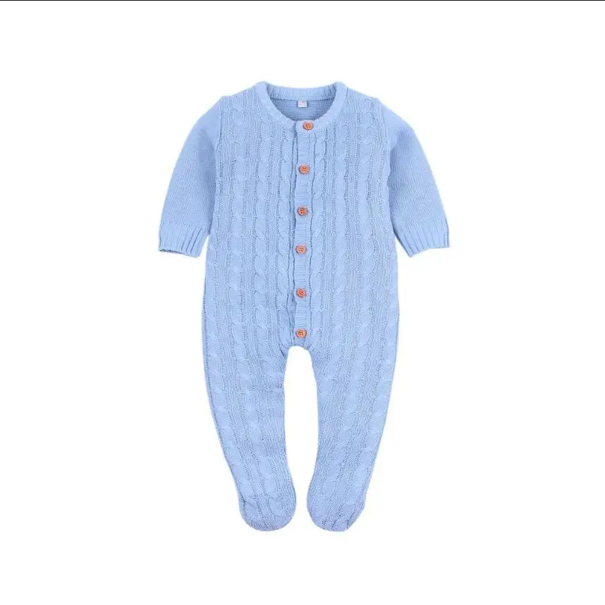 Вязаный, для новорожденных комбинезон с длинными рукавами и Хлопковая Одежда для новорожденных осень-зима Младенческая малышей комбинезон для мальчиков, комбинезоны для девочек - Цвет: Небесно-голубой