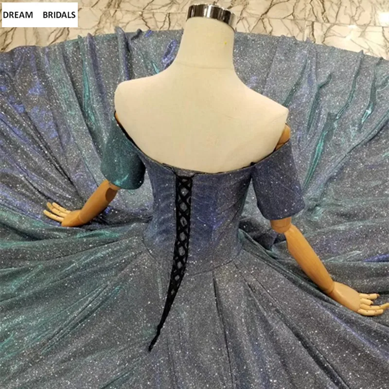 Two Colors Customized Sequined Fabric Quinceanera Dresses 2019 Ruched Pleat Vestidos De 15 Anos Vestidos With Train (4)