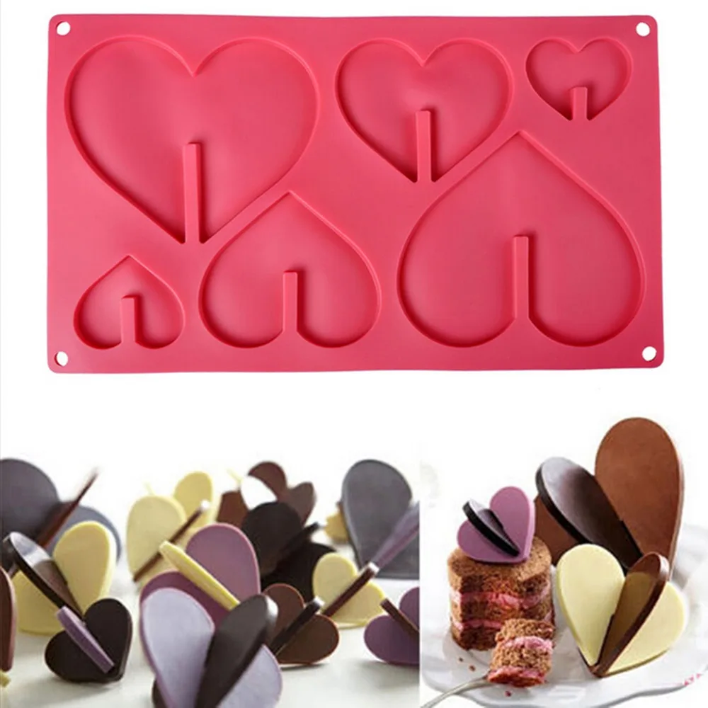 

1PCS New 3D Heart Shape Chocolate 6 Cupcakes Silicone Mold Cups Mold Non Stick Tray Bakeware Baking Tools