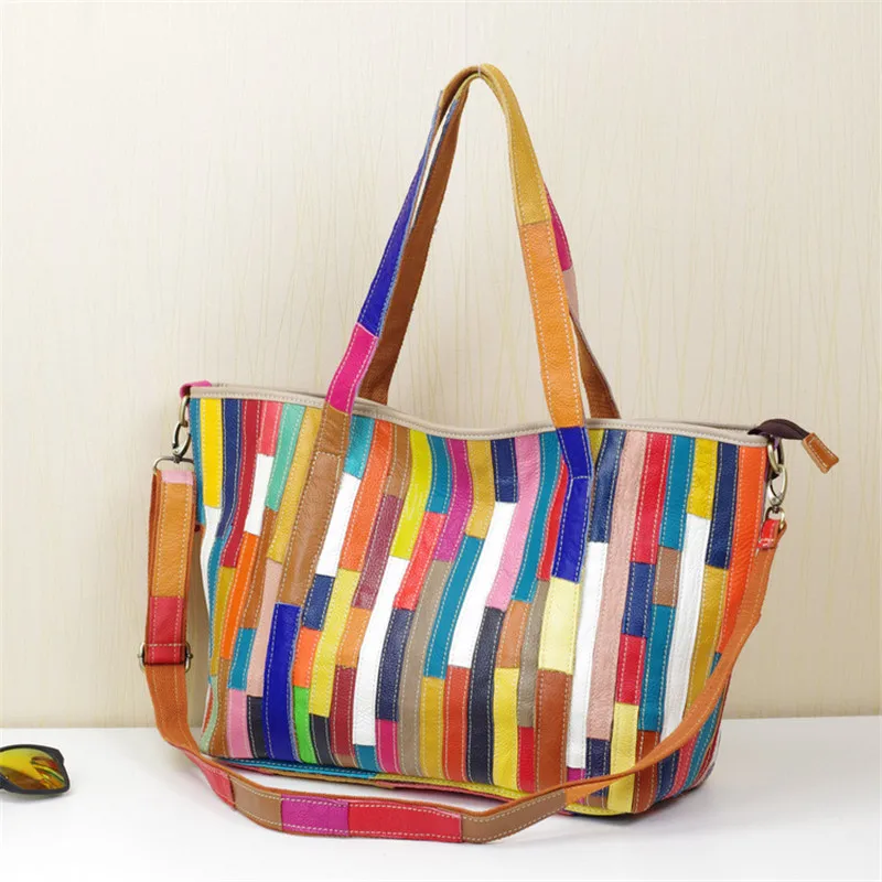 Caerlif fashion genuine leather Color Block Women Handbag Shoulder Bags