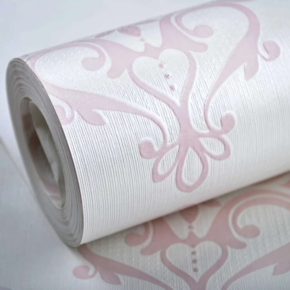 Textured Damask Wallpaper Pink White Silk Wall Paper For