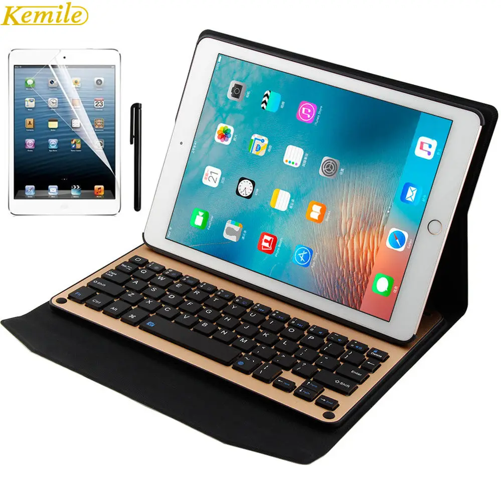 For IPad Air Bluetooth Keyboard Leather Case Metal Smart Keyboard Cover 