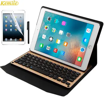 

For iPad air Bluetooth Keyboard Leather Case Metal Smart Keyboard Cover Wireless keyboard for ipad air2 /ipad pro9.7+Clear Scree