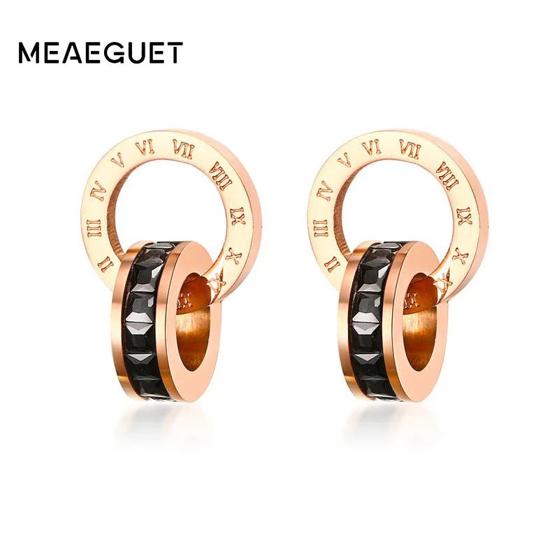 Meaeguet, серьги-гвоздики в римском стиле, ювелирные изделия из нержавеющей стали, розовое золото, цвет черный, CZ, серьги для женщин