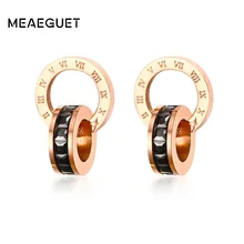 Meaeguet, серьги-гвоздики в римском стиле, ювелирные изделия из нержавеющей стали, розовое золото, цвет черный, CZ, серьги для женщин