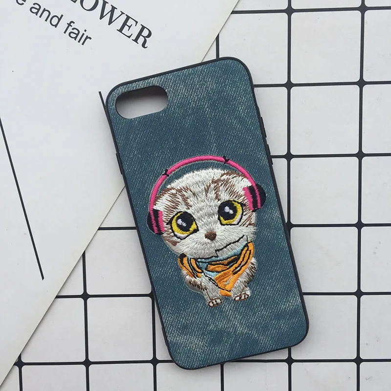 Cute Cartoon Phone Case For iphone X XS Max XR 3D Embroidery Teddy Husky Dogs Duck Pet Fabric Skin Cover For iPhone 6 S 7 8 Plus (8)