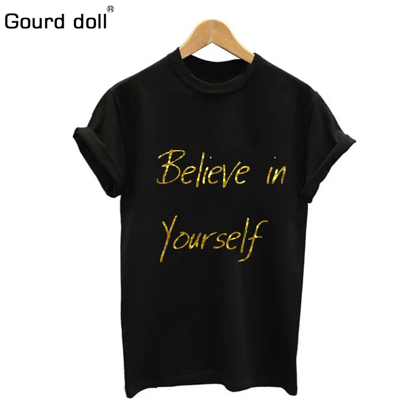 

Cotton summer women's T-shirt believe their printed women's T-shirt casual multi-color short-sleeved gold pattern fashion