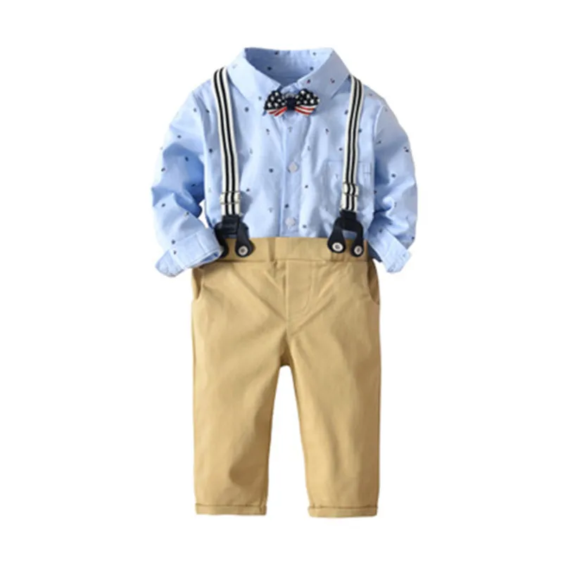 Новинка года, модная одежда для маленьких мальчиков, весенне-Осенняя детская рубашка с длинными рукавами, 2 предмета, комбинезон для младенцев, одежда для маленьких джентльменов на вечеринку