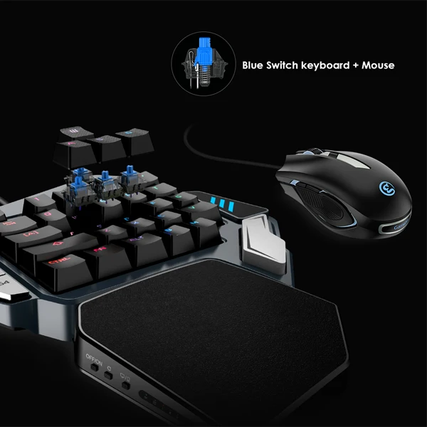 Игровая клавиатура GameSir Z1, клавиатура с одной рукой Cherry MX red/Механическая синяя ось/BattleDock, игровая мышь опционально - Цвет: Blue Z1 and Mouse