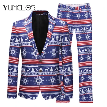 

YUNCLOS Newest Christmas Suit Men Slim Fit Fashion Party Suits 2 Pieces Prom Suits with Jacket and Pant Men Celebrating