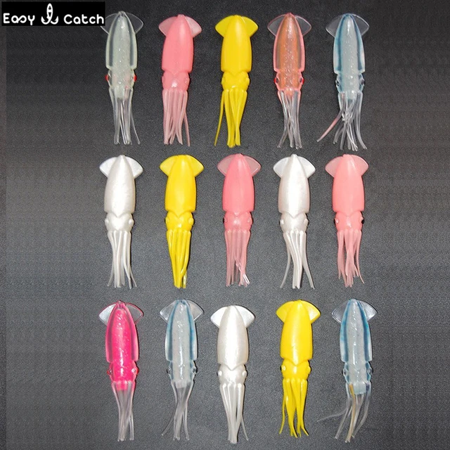 15pcs 8cm Mixed Color Soft PVC Plastic Squid Fishing Lures Saltwater  Fishing Big Luminous Artificial Squid Skirts Bait - AliExpress