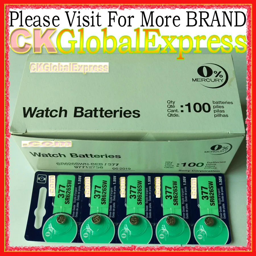 100 pcs SR626SW 626 377 Silver Oxide 1.55V Watch Button Battery