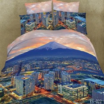 

3 Piece Bustling City Skyline Themed Bedding Sets,Modern Fashion Graphic Downtown Street Mountain Style Empire State Building