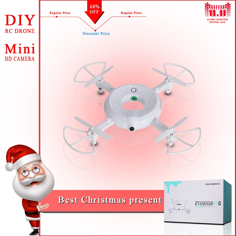 

Lovely RC Drone 2.4G 0.3MP Drone with Camera Wifi FPV Doughnut Altitude Hold Detachable RC Quadcopter