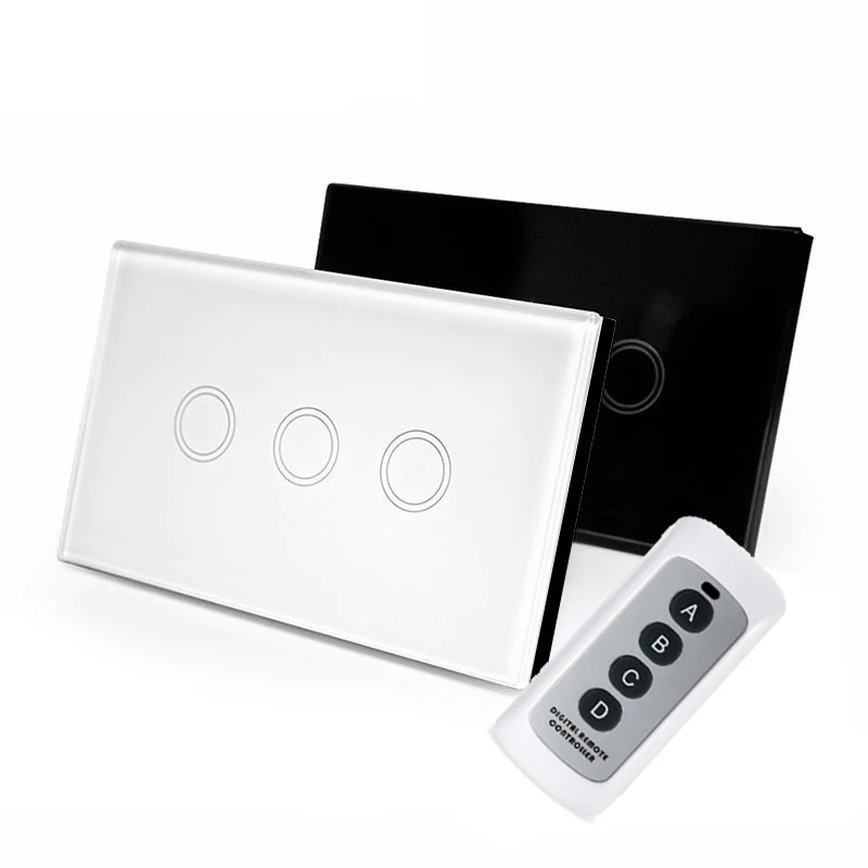 US-Standard-Wall-Light-Touch-Switch-White-Crystal-glass-panel-AC-110v-250V-Single-fire-line