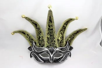 

Authentic pure handmade Venice mask angle of 5 bells of gold powder smile dance party mask