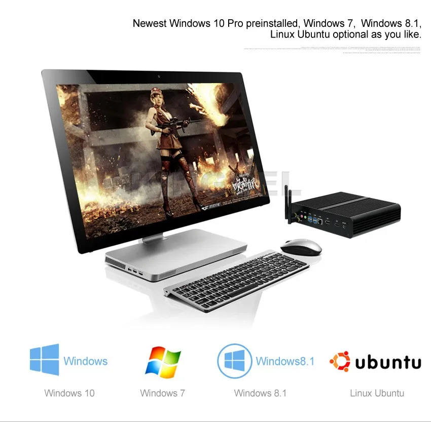 Nuc безвентиляторный HTPC неттоп Мини ПК Intel Core i7 8550U/7560U i5 8250U/7260U 2 * DDR4 M.2 + Msata + 2,5 ''SATA 4K компьютер HDMI DP VGA