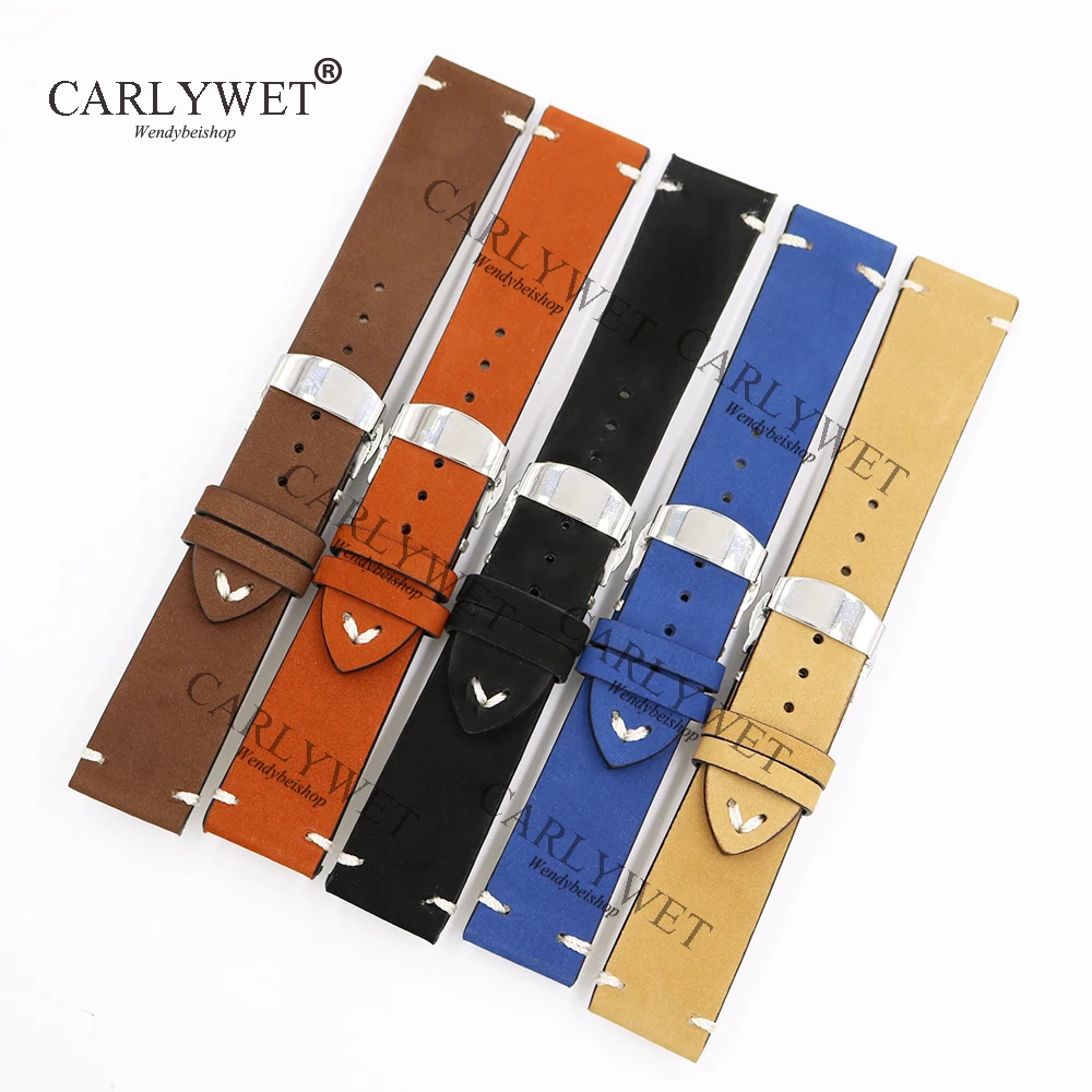 CARLYWET 20 22 24 мм кожаный коричневый черный хаки винтажный сменный ремешок для