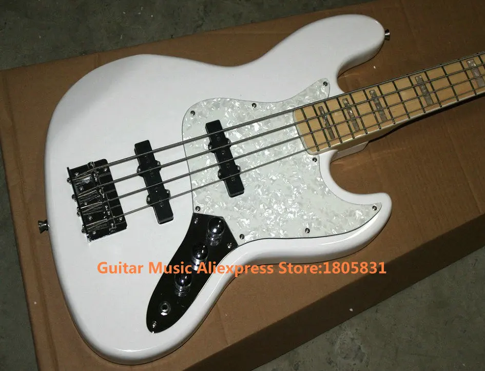 White Bass Guitars 4 Strings Electric Bass Maple Fingerboard OEM