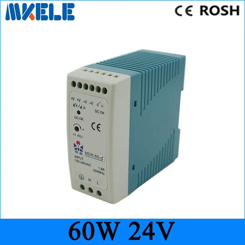 

2018 New Arrival Promotion 60w 24v Mdr-60-24 2.5a Din Rail Type Hgih Reliable Switch Power Supply with Ce Approved Micro Size