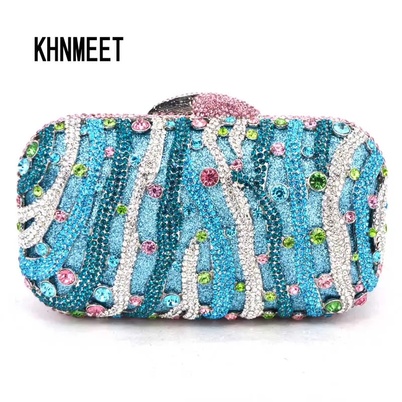 

KHNMEET Studded striped Rhinestones Crystal Evening Clutch Bags Women Party bags wedding sparkly banquet purse handbag SC142