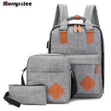 Men’s Backpack Bag Male Polyester Laptop Backpack Computer Bags High School Student College Students USB Charging 3 Pieces