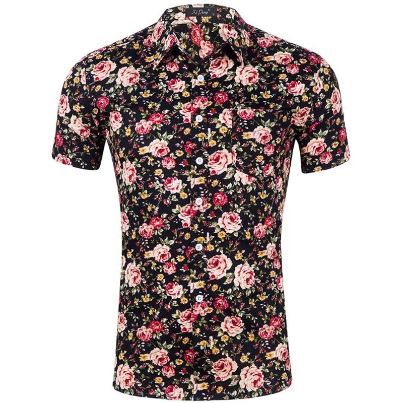 Лето 2019 Мужская гавайская рубашка с коротким рукавом мужская рубашка Slim Fit Camisa Masculina Hawaii повседневная мужская рубашка с цветочным принтом