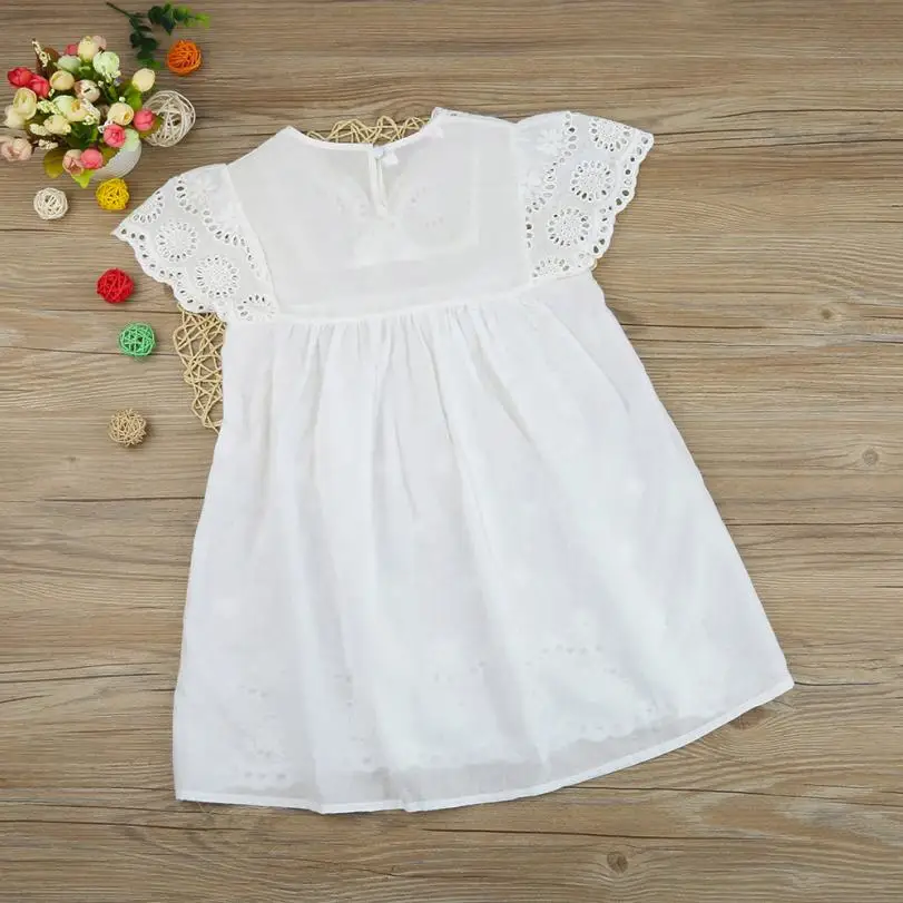 Stylish Kids Baby Girls Floral Print Lace Princess Hollow Dress Clothes Sundress solid color fashion icon all cotton July31