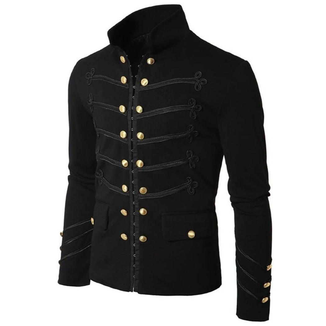 

2018 Vintage Mens Gothic Steampunk Military Parade Jacket Slim Fit Tunic Rock Black Army Coat Long Sleeve Men Plus Size Jackets