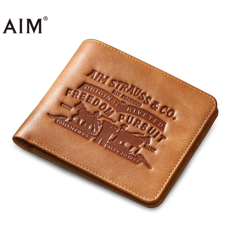 

AIM Men Vintage Wallet High Quality Genuine Leather With Card Holder Cowhide Wallets Male Short Purse Birthday Gift A373
