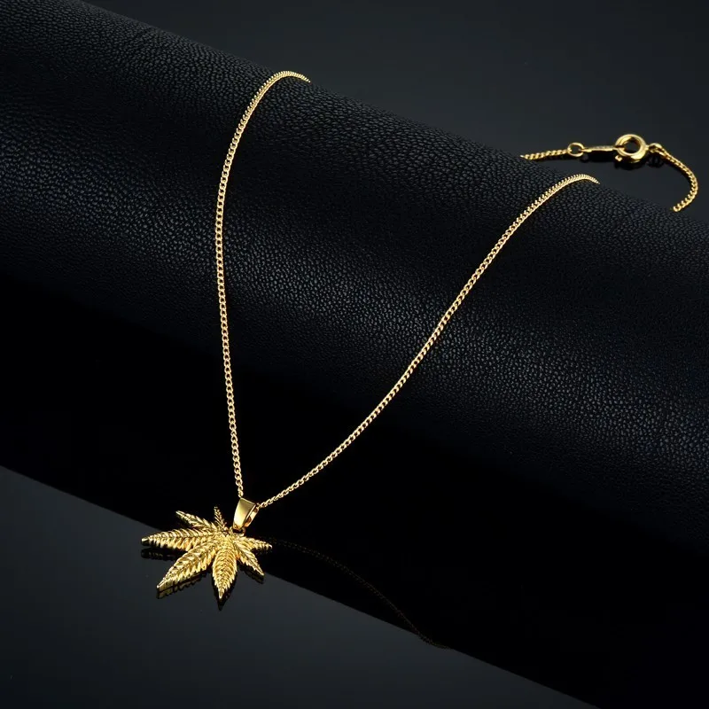 Хип-хоп американская Канада Ямайки конопляное ожерелье кленовый лист африканские растения дерево сорняки листья ожерелье из золотой цепочки