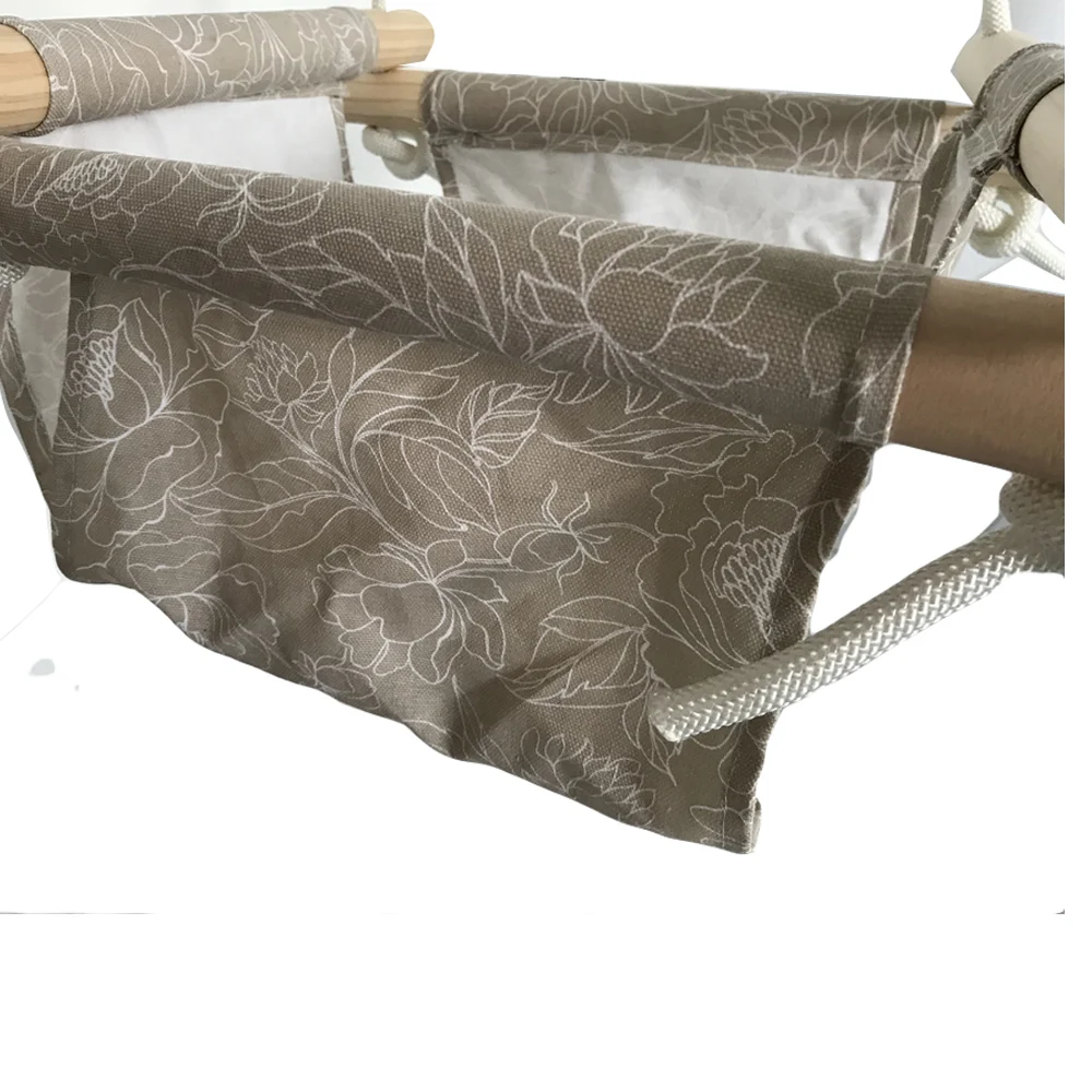 Baby Swing Hammock Seat Set Canvas Hanging Chair with Cushion Todder Outdoor Indoor Garden Wooden Swing Rocker Load Bearing 50kg 5