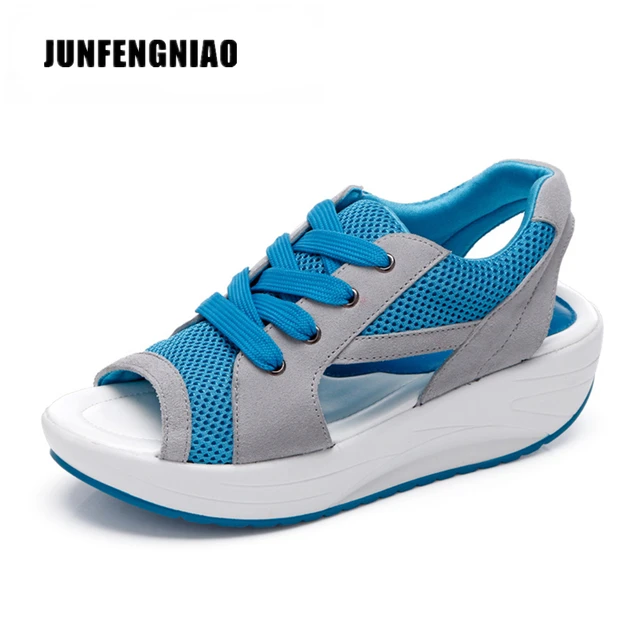 JUNFENGNIAO 2017 Women Sandales Sandalias Summer Beach New Fish Head Sandals Women's Shoes Slope With Platform Muffin QJ-2717