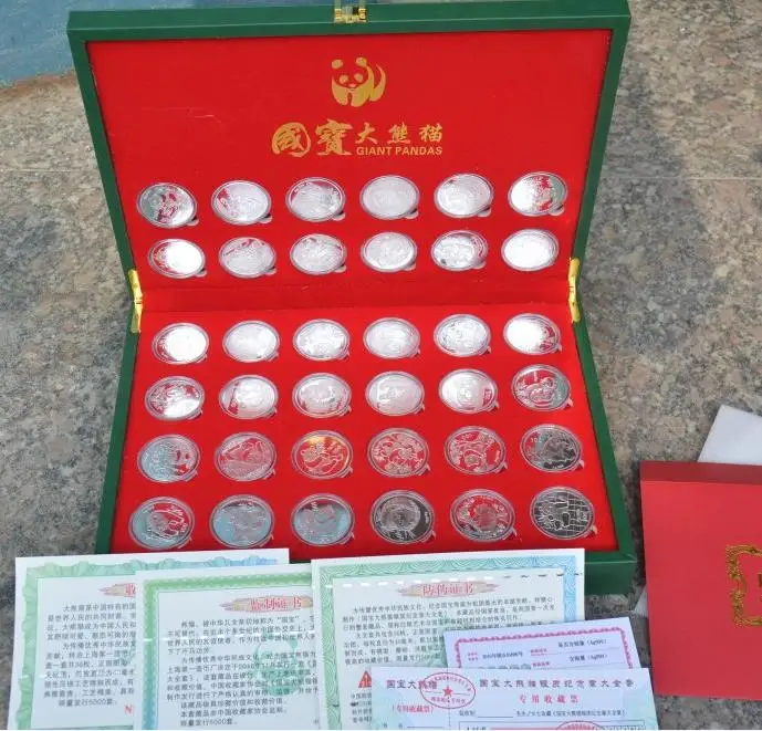 

Rare Chinese government-issued panda silver coin, 36 piece (Set), Handmade, with a high collection value