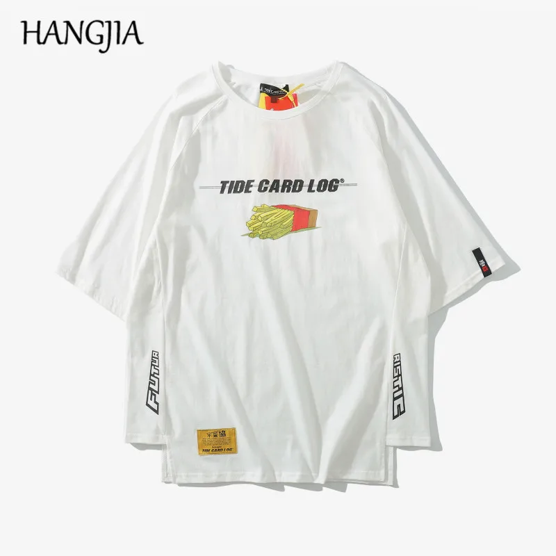 

Mens Printed Half Sleeve T-shirts Oversized Funny T-shirts Europe America Summer Vertical Hem Sleeve Hip-hop Tees Top