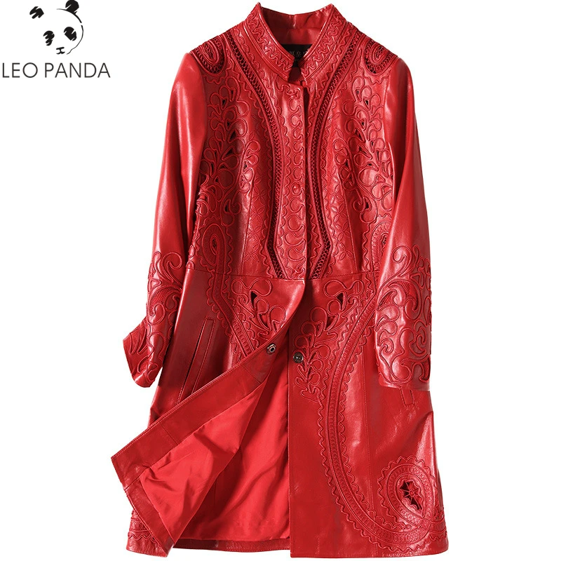 

2019 Women High Quality real Sheepskin Jacket Spring Autumn New Fashion Lady Embroidery Coat Plus Size Boutique Outerwear