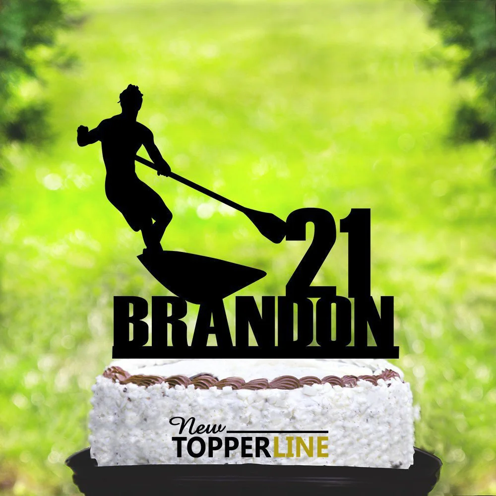 Custom name and age Happy Birthday Cake Topper,Rafting and Rowing Oars Cake Topper,surfer birthday cake topper Decor Supplies