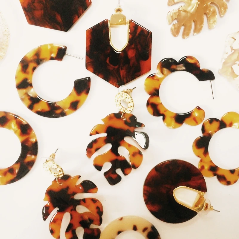 

JURAN New Colorful Heart Resin ZA Fashion Women Statement Earrings Leopard Large Dangle Drop Earrings Party Jewelry Wholesale